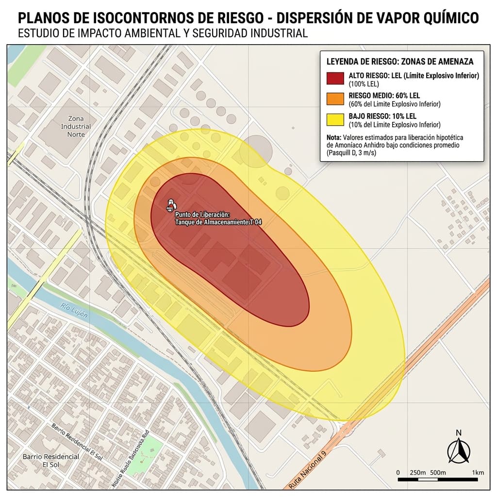 Planos de isocontornos de riesgo para la prevención de accidentes mayores